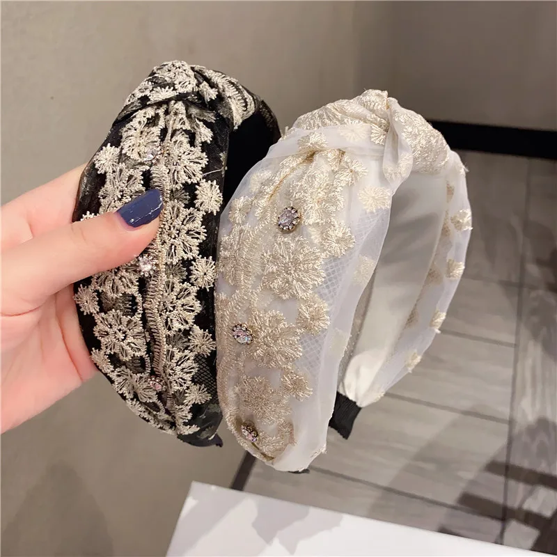 

Fashion lace Embroidery Hair Hoop Headband Hairband for Women Girls Rhinestone Ribbon Hair Band Hair Accessories