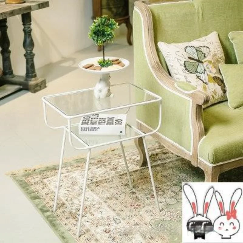 Ins Style Nordic Luxury Corner Table Steel Art Frame Toughened Glass Desktop Bedroom Modern Fashion Tatami Bedside Coffee