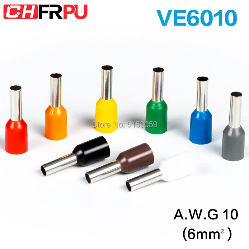 100pcs E6010 Insulated Ferrules Terminal Block Cord End Wire Connector Electrical Crimp Terminator Wire For 6mm2, 10 AWG