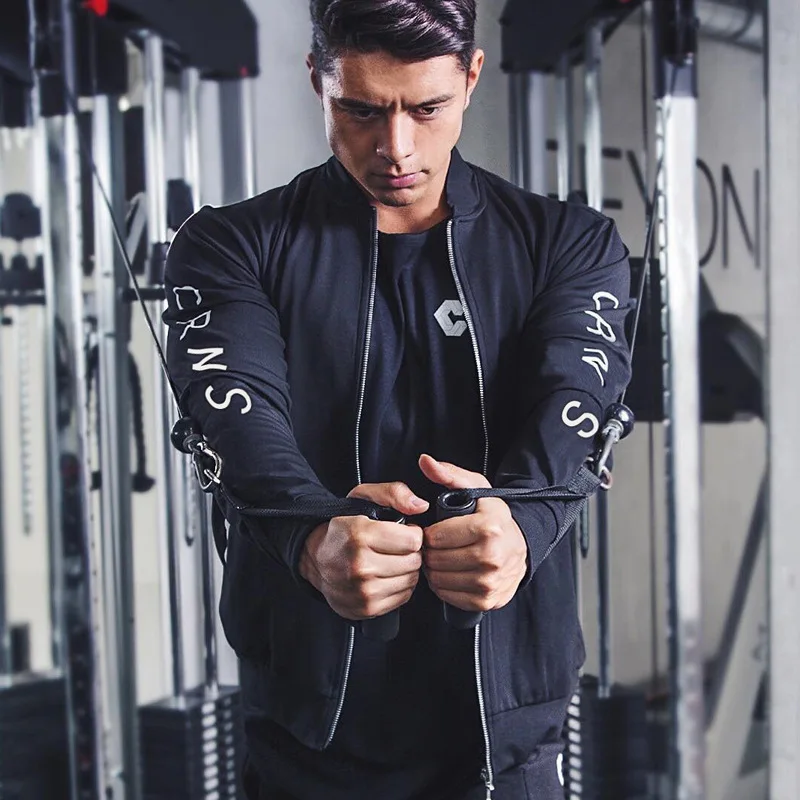 Chaqueta informal con cremallera para hombre, ropa deportiva de culturismo, abrigo de otoño, novedad