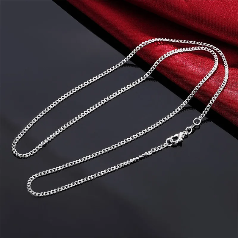 925 Sterling Silver 2mm 16/18/20/22/24/26/28/30 Inch Side Chain Necklace For Women Man Fashion Wedding Charm Jewelry Party Gifts