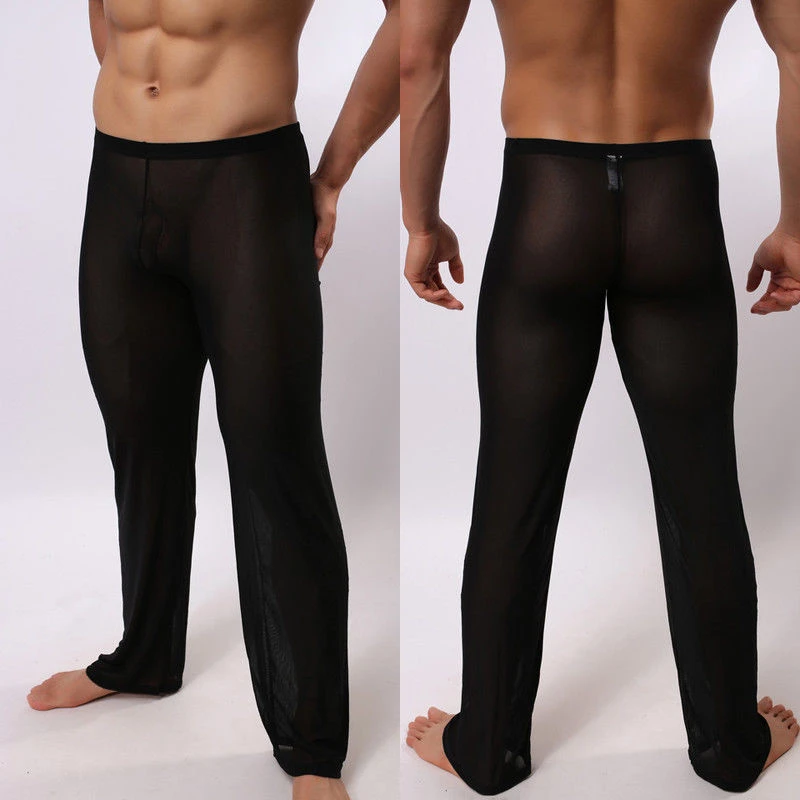 ใหม่ Man ยาวชุดนอนกางเกงเซ็กซี่ตาข่าย Breathable Slip Mans Sleep Bottoms Men 'S Casual กางเกง Homewear ดูผ่านชุดนอนกางเกง