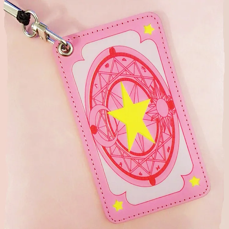 

Card Captor Sakura Anime PU Leather BUS Card ID Holder IC Students Meal Card Long Tape Card Cover Belt Detachable Cartoon Bag