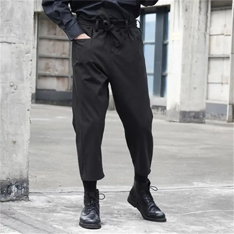 

Men Straight Pants Spring And Autumn New Korean Fashion Dark Belt Decoration Leisure Large Size Nine Minutes Pants