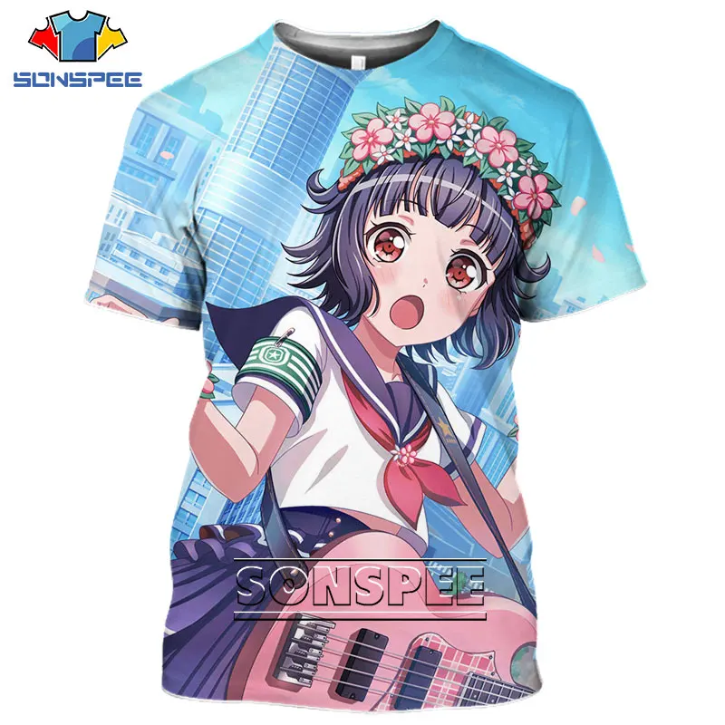 SONSPEE Anime Bang Dream T-shirts 3D Printing Men's Women's Short Sleeve Harajuku Sexy Loli Girl Rock Tops Street Hiphop Tshirts