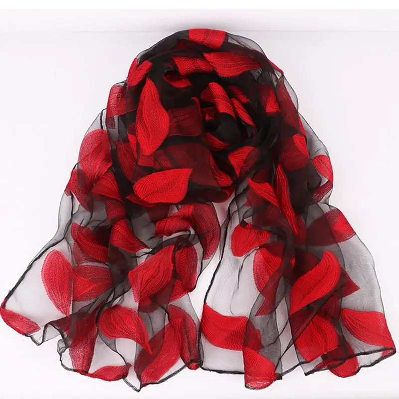 

Scarf cut flower imitation silk scarf organza female four seasons shawl long paragraph wild scarf travel decoration art poncho