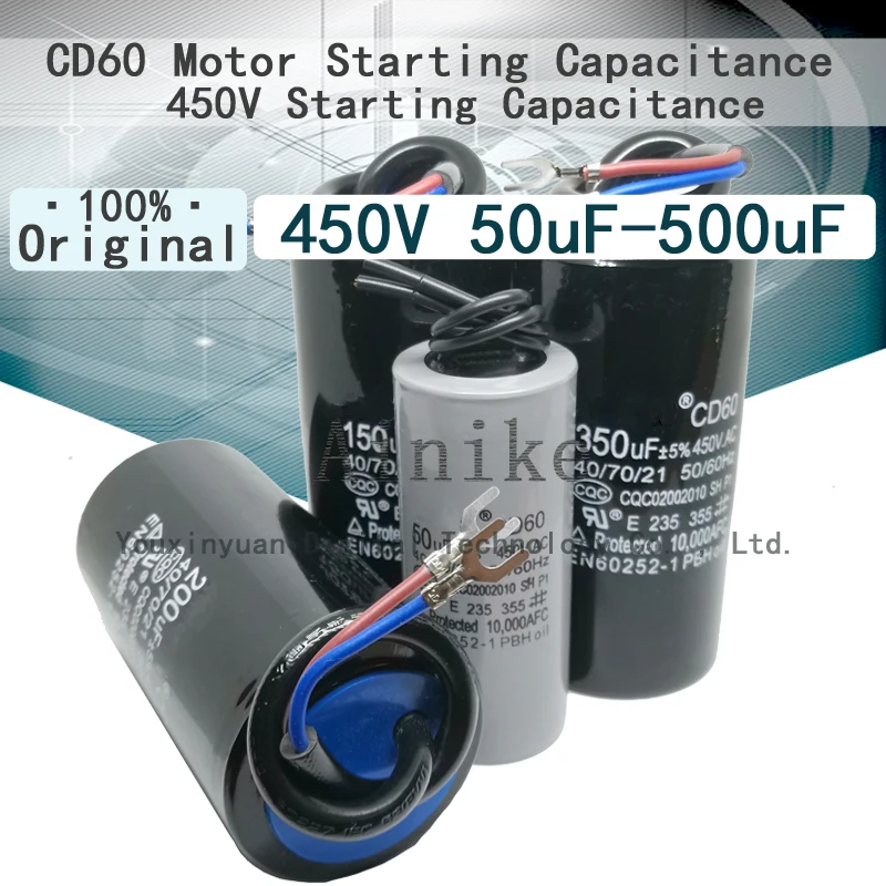 CD60 Motor Starting Capacitance 450V 50uF 75uF 100uf 150uF 200uF 250uF 300uF 350uF 400uF 450uF 500uF 450V Starting Capacitance