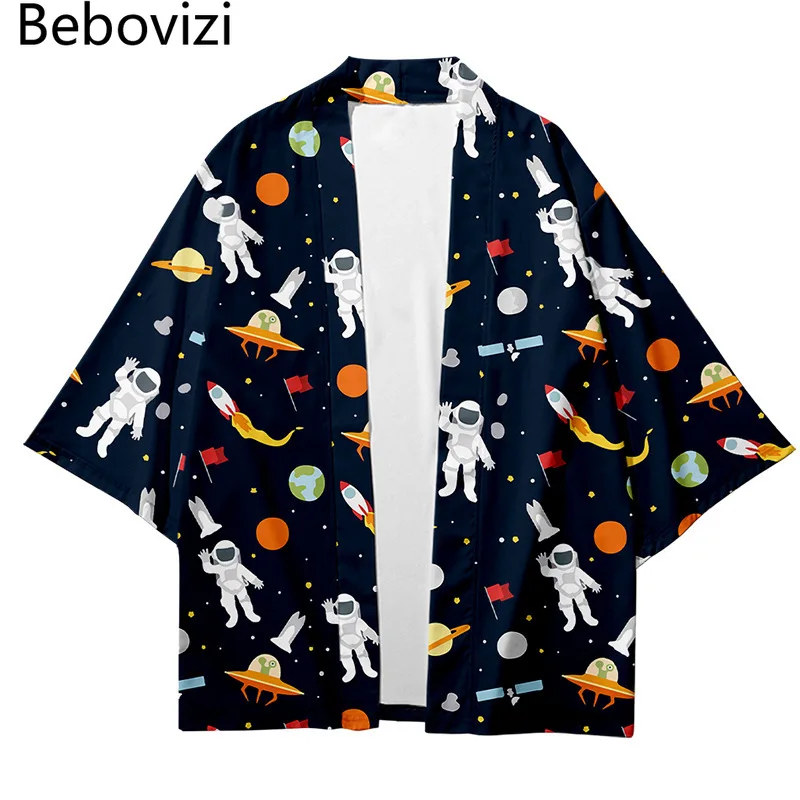 Astronaut  Print Fashion Beach Japanese Kimono Kimetsu No Yaiba Robe Cardigan Men Shirts Yukata Haori Women's Asia Clothing