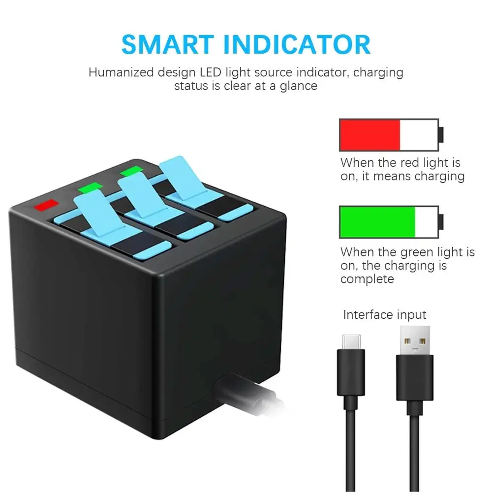 Anjielosmart 빠른 충전 액션 카메라 배터리 충전기 GoPro Hero 8 배터리 액세서리 Gopro 배터리 영웅 7 영웅 배터리