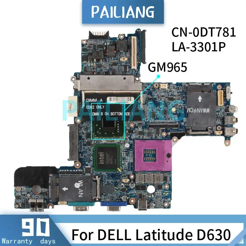 

Mainboard For DELL Latitude D630 Laptop motherboard CN-0DT781 0DT781 LA-3301P GM965 DDR2 Tested OK