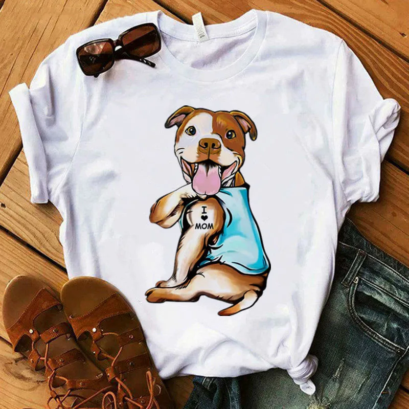 Pug I Love Mom Printing funny t shirt women casual white tops harajuku dog t-shirt short sleeve graphic tee women clothes