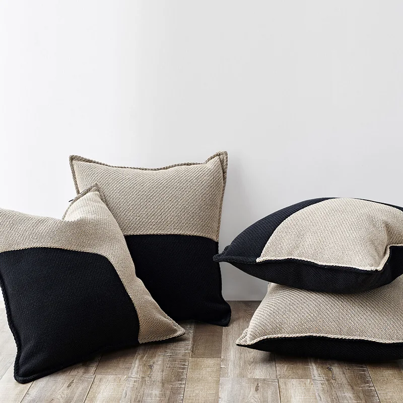 Nordic Simplicity Sofa Cushion Covers Patchwork Beige Black Waist Pillowcases Geometric Pillow Cases Modern Pillow Covers