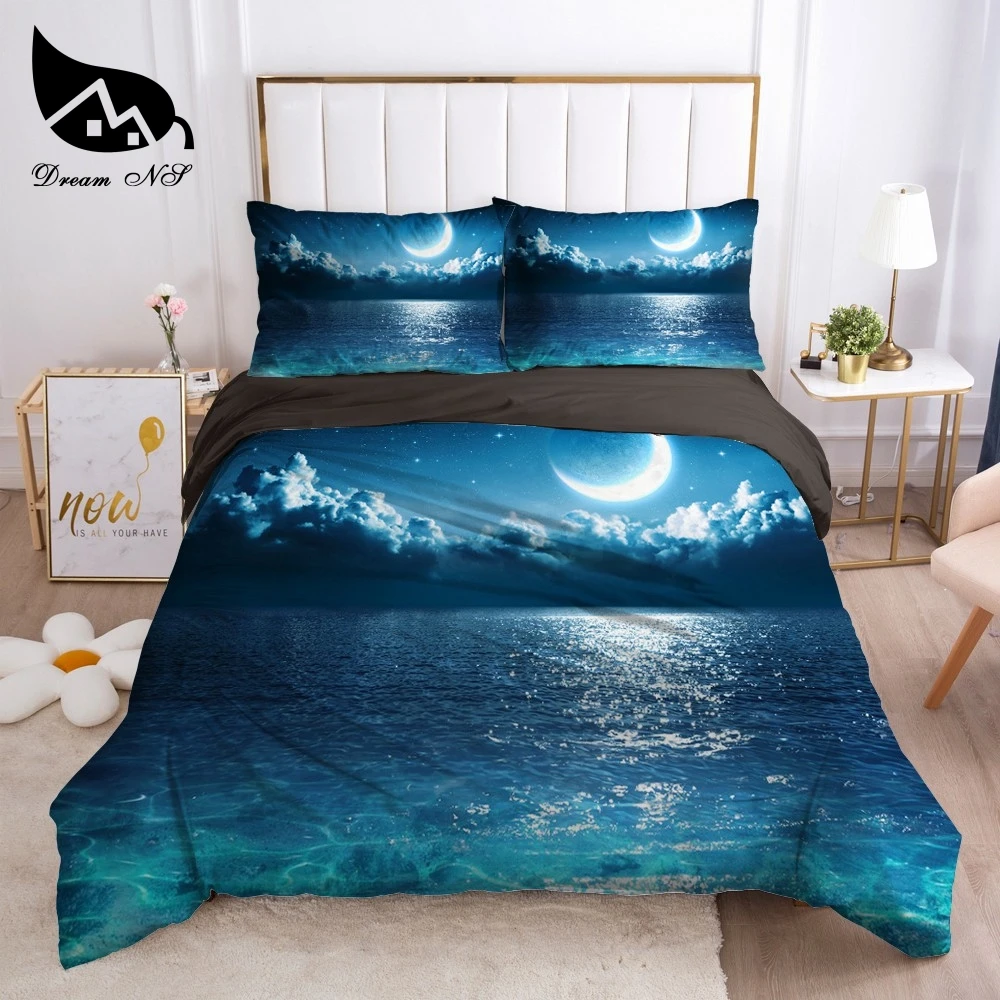 Imagem -05 - Sonho Ns-vista Noturna do Mar Conjunto de Cama Luar Home Textiles Grupo King And Queen Bedclothes Capa de Edredão Roupa de Cama