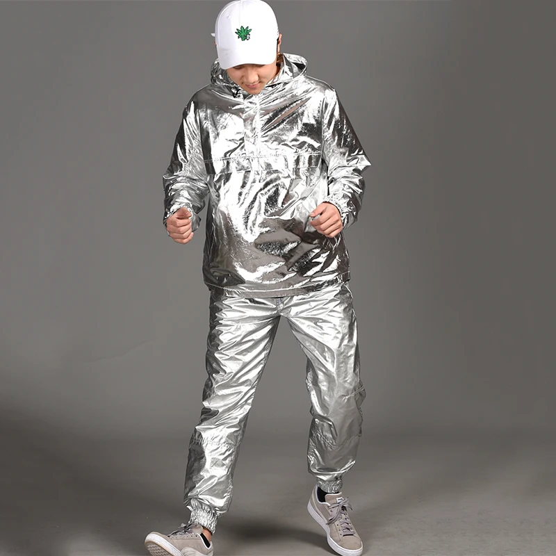 Hip Hop Costumes Men Women Silver Couple Street Dance Suit Adults Modern Stage Clothing Jazz Dancing Performance Outfit DN5382