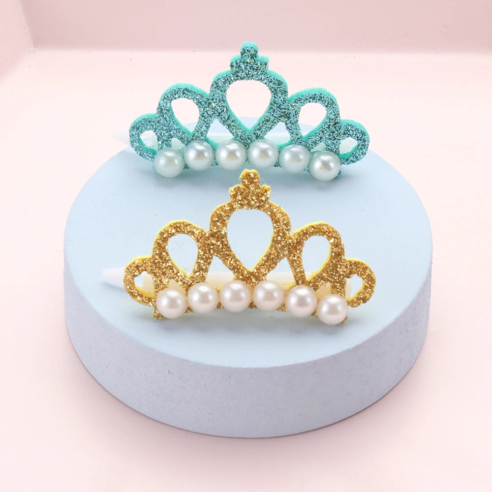 1PC Small Dog Bowknot Faux Pearl Crown Shape Bows Hair Clips Bow Cute Head Decoration Handmade Cat Pet Grooming Accessories