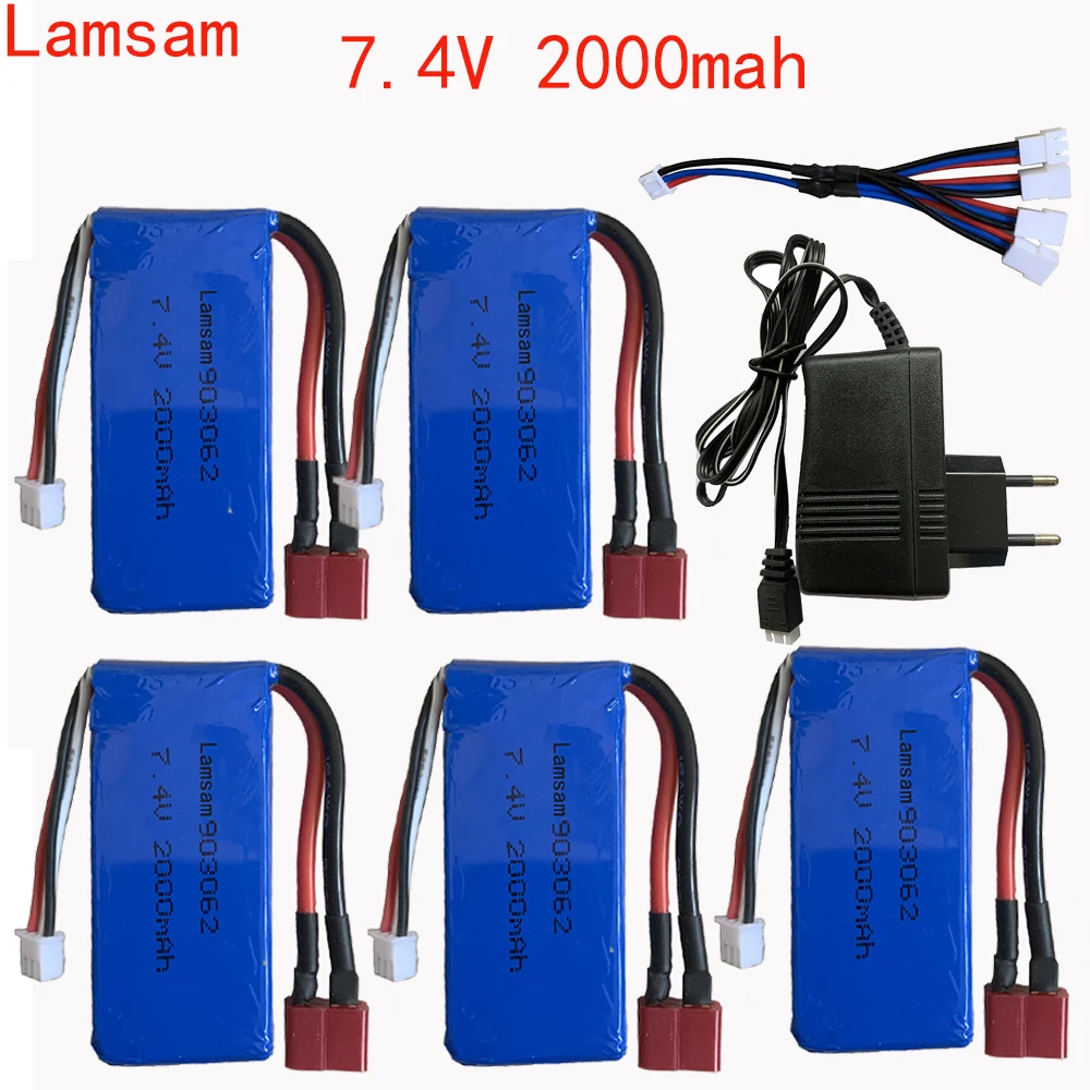 

Lamsam Power Upgrade to 7.4V 2000MAH (2pcs*2000mah 7.4V ) 40C 2S lipo battery T plug for Wltoys 12428 12423 144001 RC Car Parts