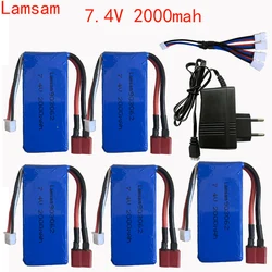 Lamsam Power Upgrade to 7.4V 2000MAH (2pcs*2000mah 7.4V ) 40C 2S lipo battery T plug for Wltoys 12428 12423 144001 RC Car Parts