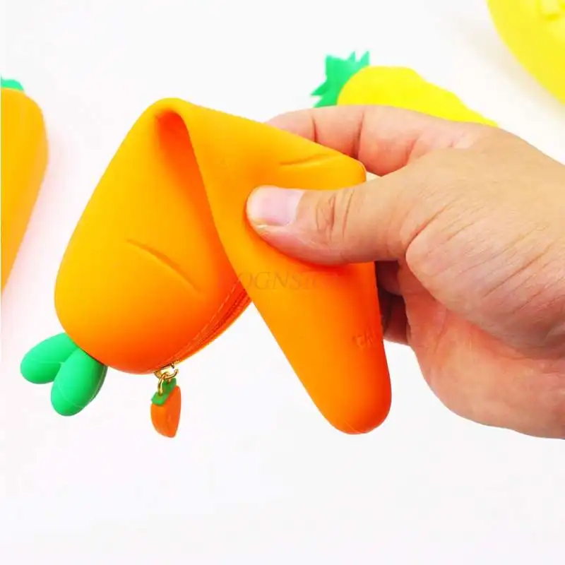 Vegetables and fruit soft silicone pencil bag primary school student carrot pineapple banana stationery box pencil bag storage