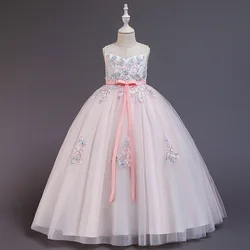 2021 Summer Girls Dress Bridesmaid Elegant Party Princess Dress Kids Dresses For Girls Embroidered Wedding Gown Children Clothes