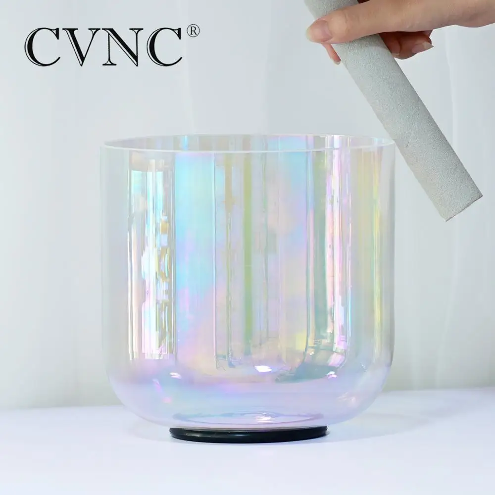 CVNC Cosmic Light Chakra Clear Quartz Crystal Singing Bowl for Anxiety Hypertension Stress Sound Healing, 7 Inch, 432Hz