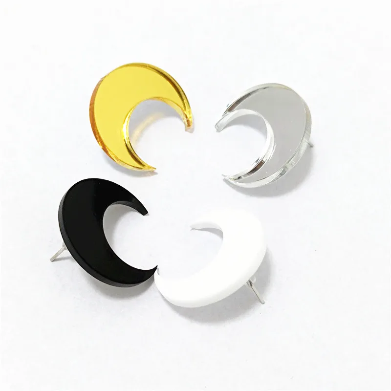 KUGUYS Crescent Moon Stud Earrings for Women Fashion Cute Black White Gold Silver Color Acrylic Jewelry Accessories