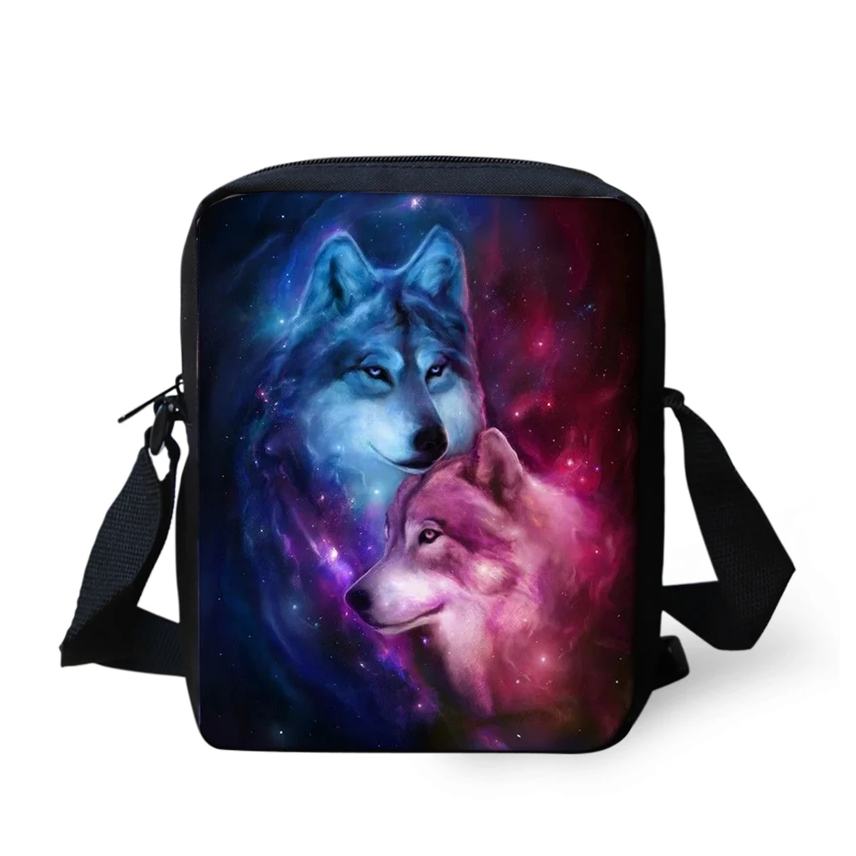 Fantasy Wolf Print Cross Body Bag para mulheres, Animal dos desenhos animados, Moda Crossbody Bags, Meninas Messenger Bags, Mini Flaps Purse