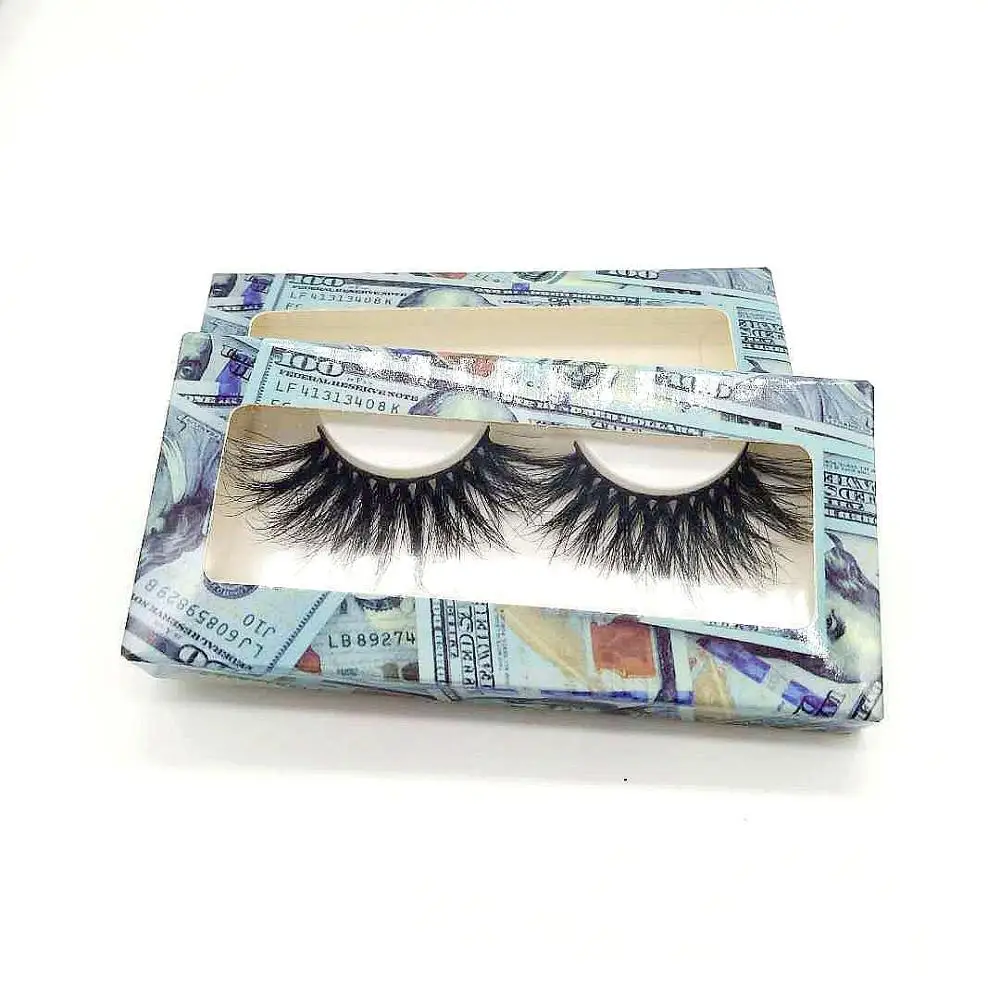 long style 25mm mink eyelash hot sale new fashion real mink strip false eyelashes with money paper package