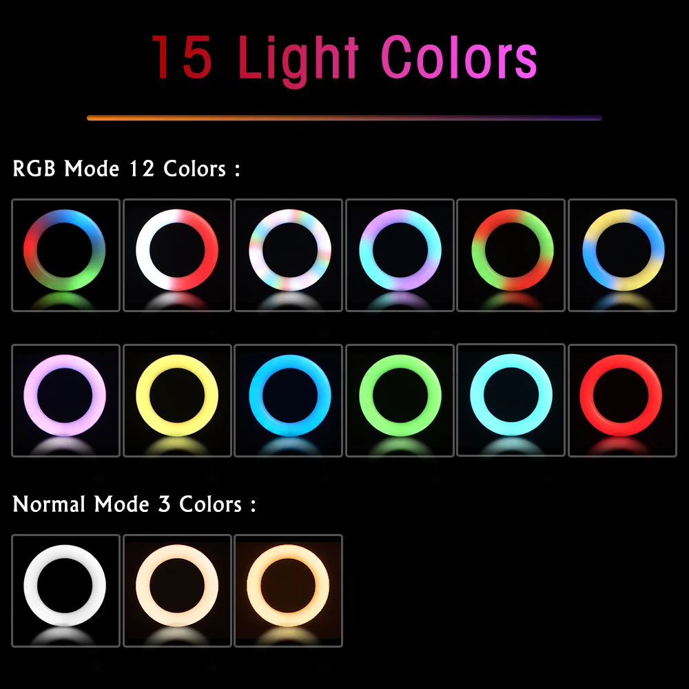 6/10/12Inch RGB LED Ring Light Selfie Ring Lamp 15 Colors 3 Model With Tripod Stand USB Plug For YouTube Live Makeup Photography