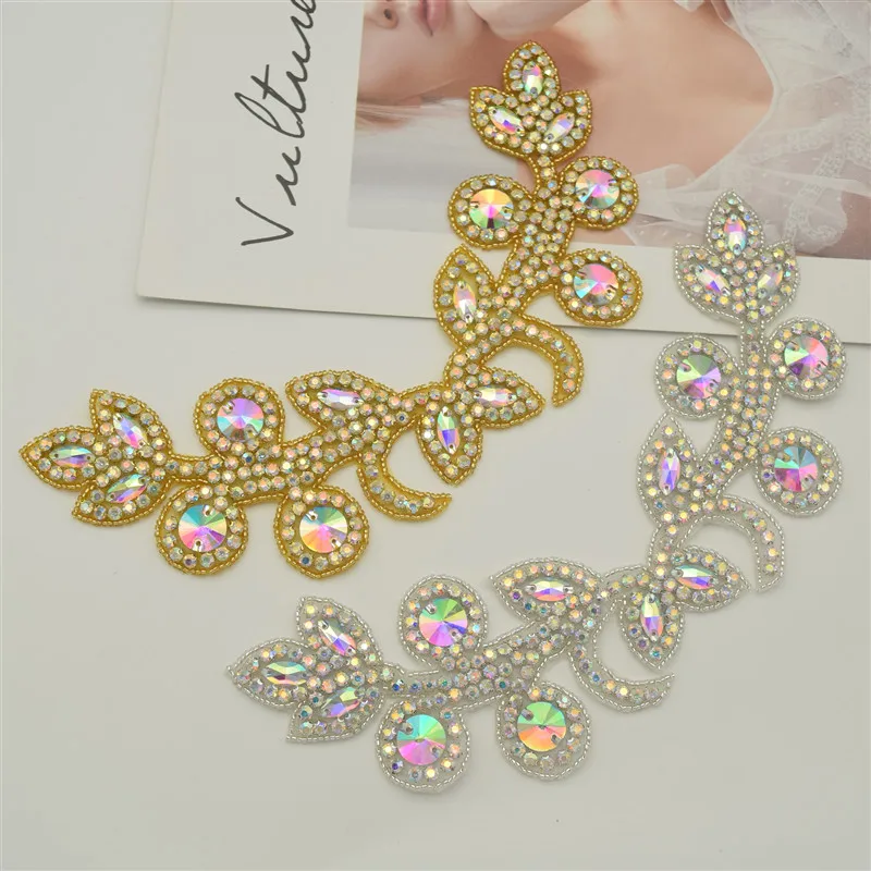 2pcs Handmade Crystal Beaded Rhinestone Applique Sew/Iron on  clothes for decoration DIY