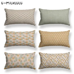 Rectangle Linen Cushion Cover, Nordic Pillow Cover, Geometric Decoration, Customized Sofa Pillowcases, Green and Yellow, 30x50