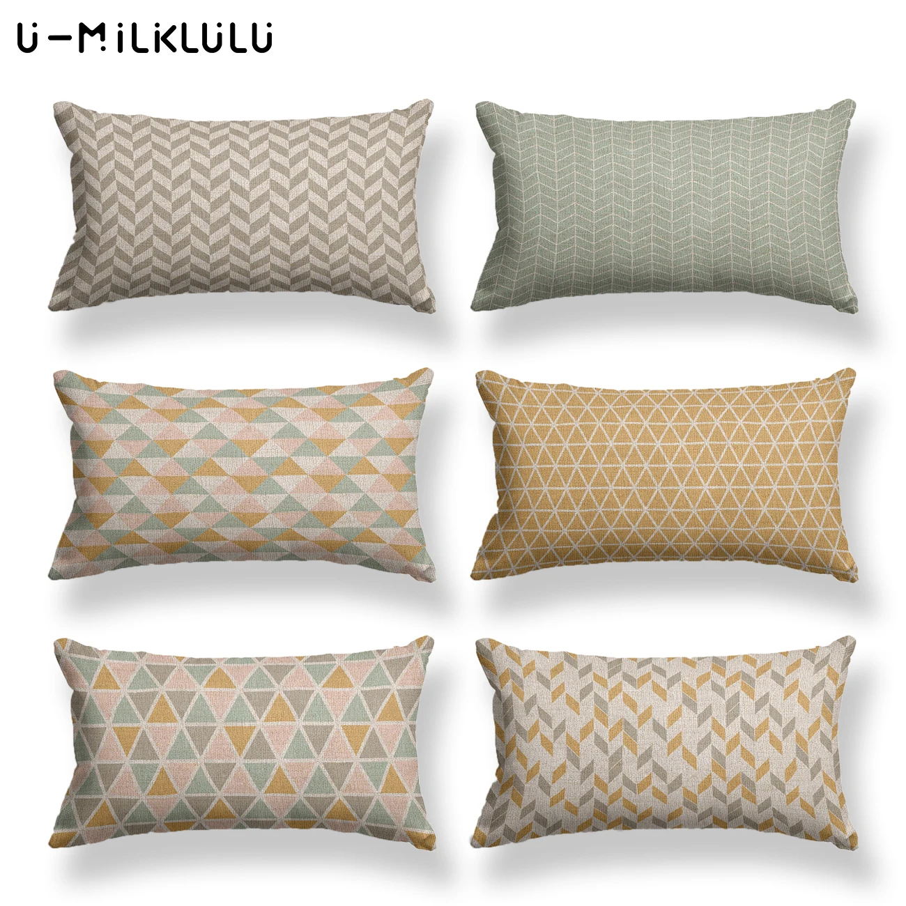 Rectangle Linen Cushion Cover, Nordic Pillow Cover, Geometric Decoration, Customized Sofa Pillowcases, Green and Yellow, 30x50