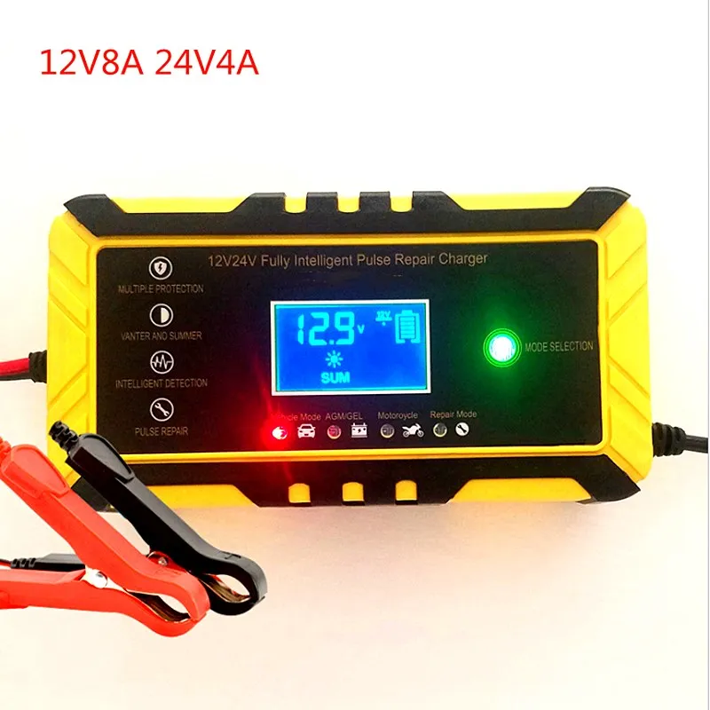 12V 8A 24V4A 110V-220V Touch Screen Pulse Repair LCD Battery Charger For Car Motorcycle Lead Acid Battery