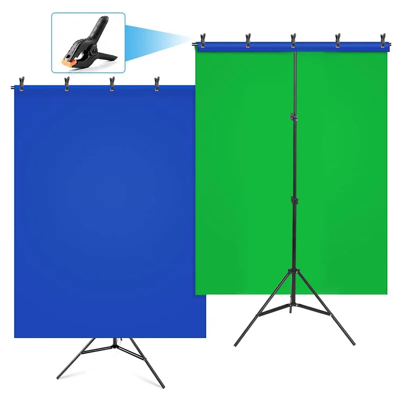 Photography Backdrops Blue Green Screen Chromakey Background Cloth with T-shape Frame Stand 150x200CM for Photo Studio Video