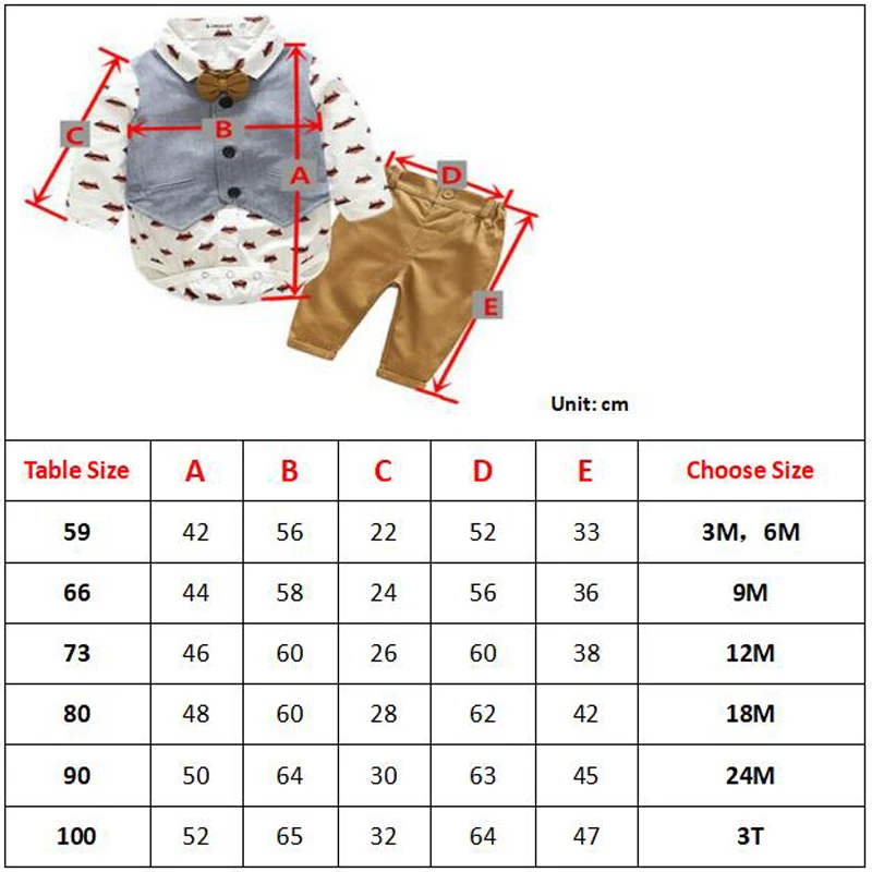 Newborn Boy Clothing Suit Cotton Gentleman Autumn Spring Fashion Printed Rompers Vest Baby Outfits 3-36M Infant 1st Birthday Set