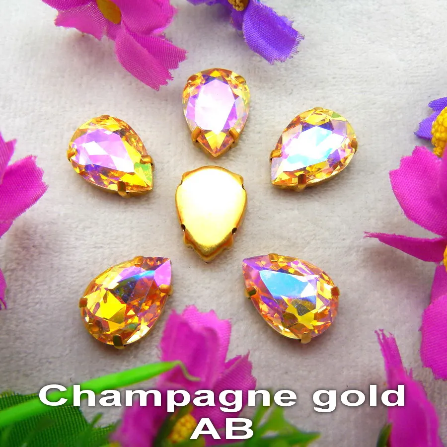 AB Colors 7 Größen Goldene Krallenfassungen Tropfenförmige Glas-Kristall-Applikationen zum Aufnähen, Strass-Perlen, Kleidungsapplikationen, DIY-Verzierung – Detail 10