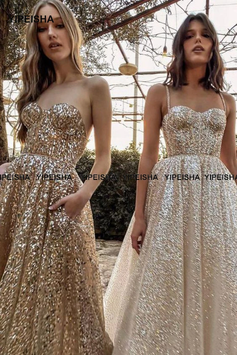 Yipeisha New Glitter A Line Prom Dress Short Sweetheart Backless Evening Gowns Ankle Length Shiny Women Formal Party Dress 2024