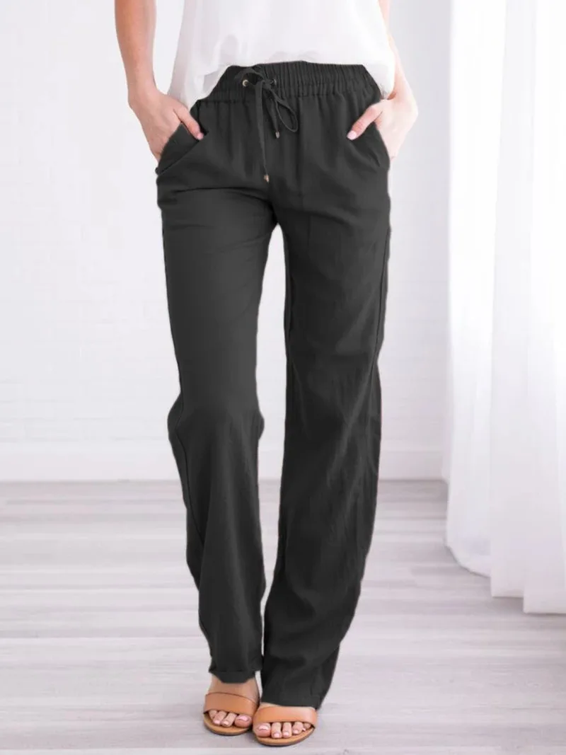 

MRMT 2024 Brand Women's Trousers Hemp Drawstring Loose Women Trousers Casual Wide Leg Pants For Female Trawers Trouser