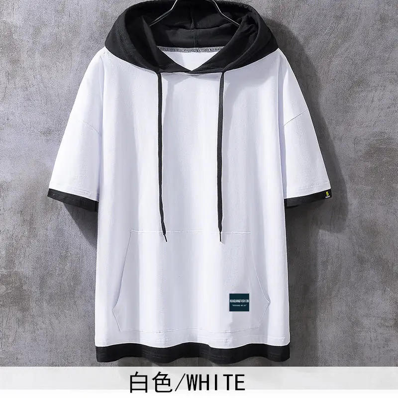 2024 Men Summer Half Sleeve T-shirt Casual Cotton Male Sport Loose Patchwork T-shirt Hoody Men High Street Men T-shirt