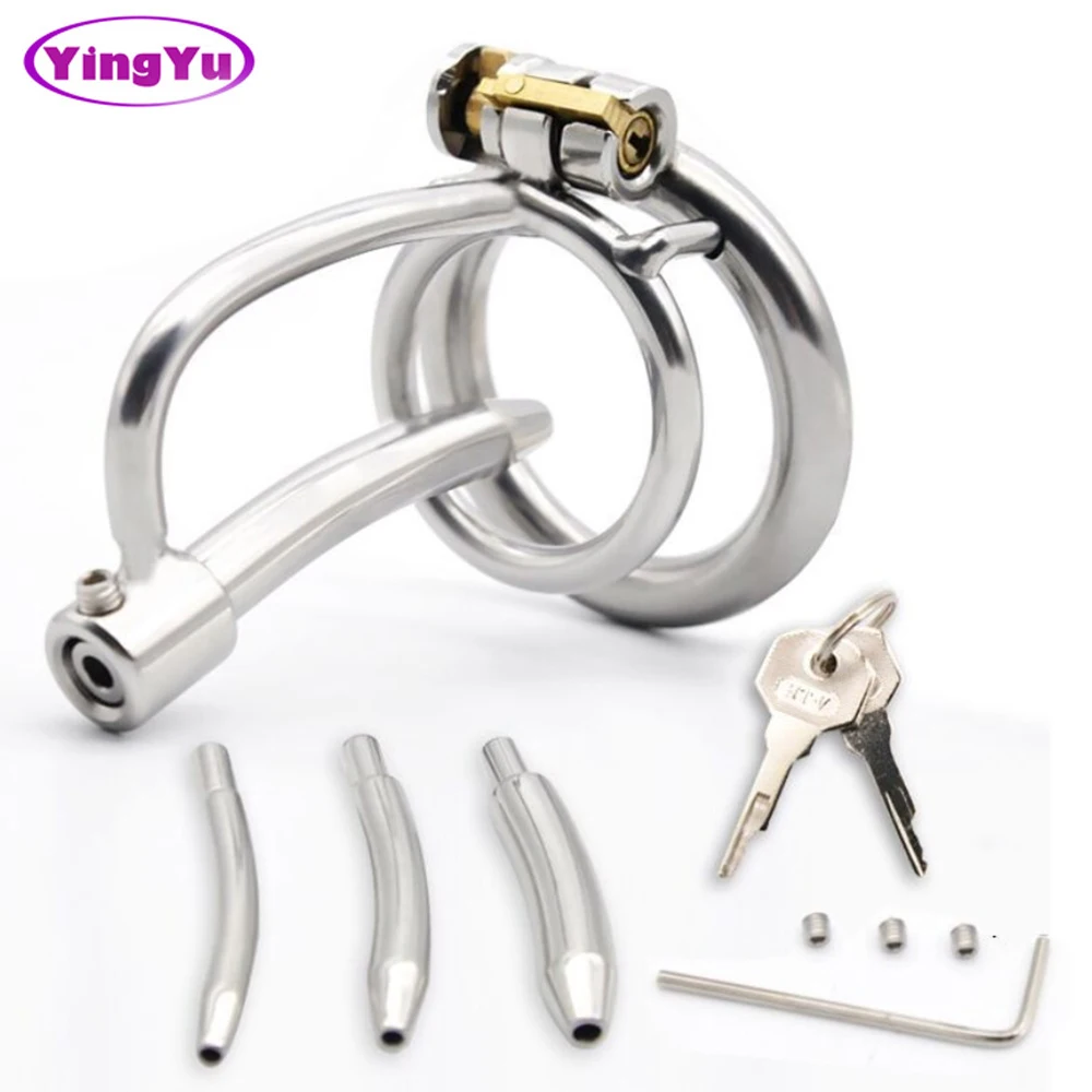 Stainless Steel Male Chastity Devices Cock Cage With Urethral Catheter Penis Lock Cock Ring Sex Toys For Men Chastity Belt