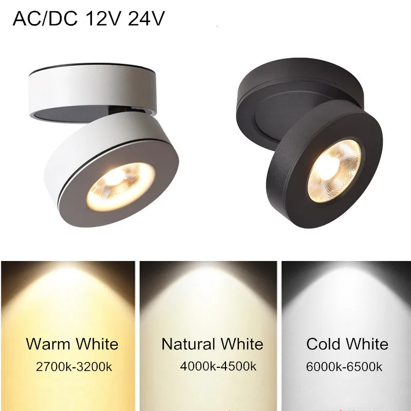 AC/DC 12V 24V Foldable Surface Mounted LED Downlight 5W 7W 10W 12W LED Bulb 360 Angle Rotatable 3000K/4000K/6000K LED Spot Light