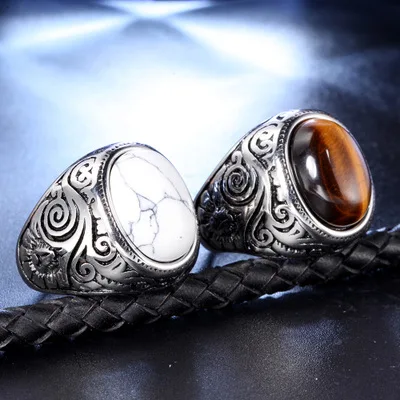 Onlysda Retro Ancient Middle East Arabic Style stone titanium steel ring Jewelry For Men Party Gifts Drop Shipping OSR298