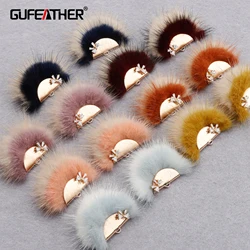 GUFEATHER M863,jewelry accessories,zircon,copper metal,hand made,real fur mink,fluffy ball,diy earings,jewelry making,6pcs/lot