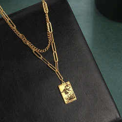 Lemegeton Vintage Double layered Tarot Necklace Mysterious Astrology Charm Pendant Good Luck Talisman Charming Jewelry Gift