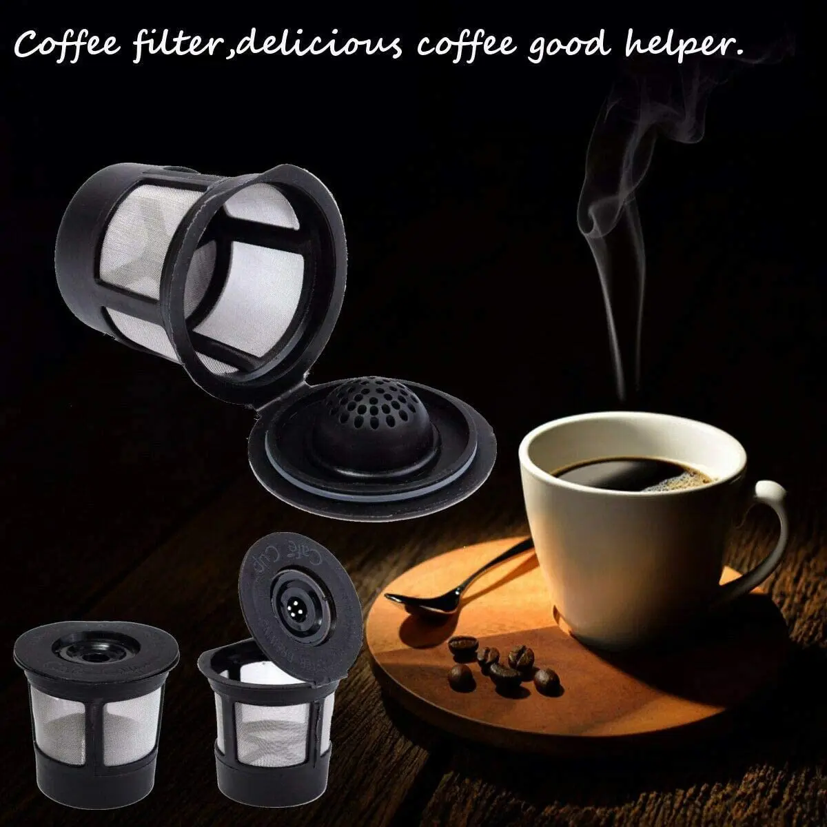 3 PCS Reusable Edelstahl Filter Kaffee Filter Kapsel für Keurig 1,0 und 2,0 K200 250 Brewer Kaffee Maker mit ein Löffel – Detail 2
