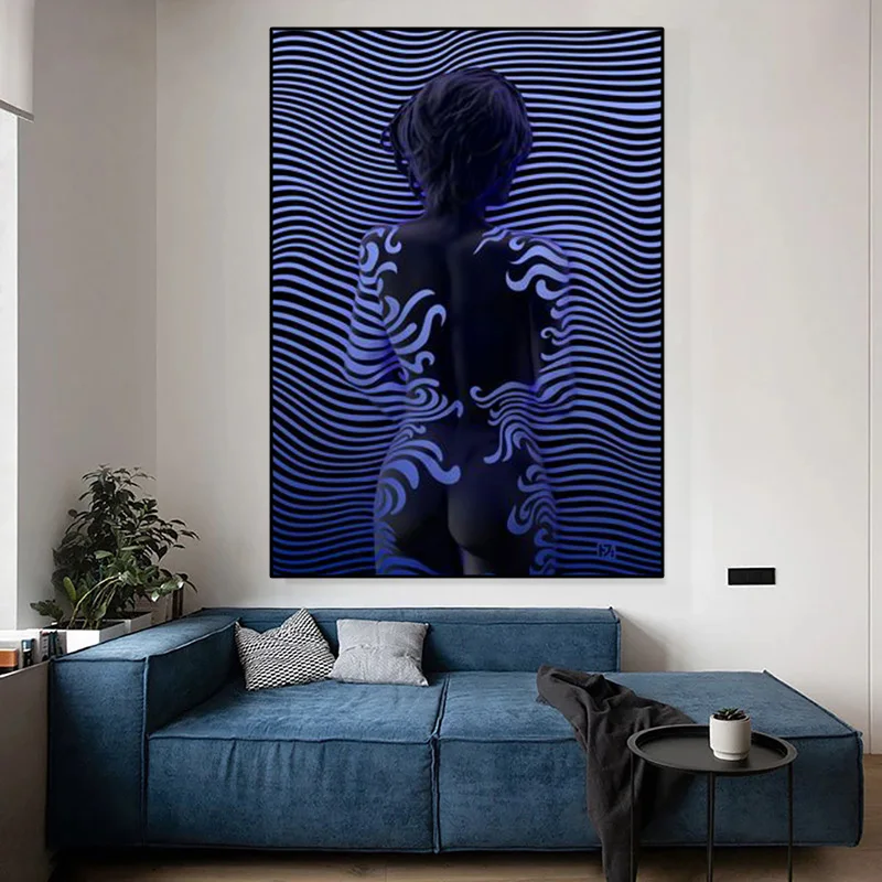 

Abstract Naked Women's Back Canvas Paintings Blue Background Sexy Figure Painting Posters Prints Modern Home Decor Wall Picture