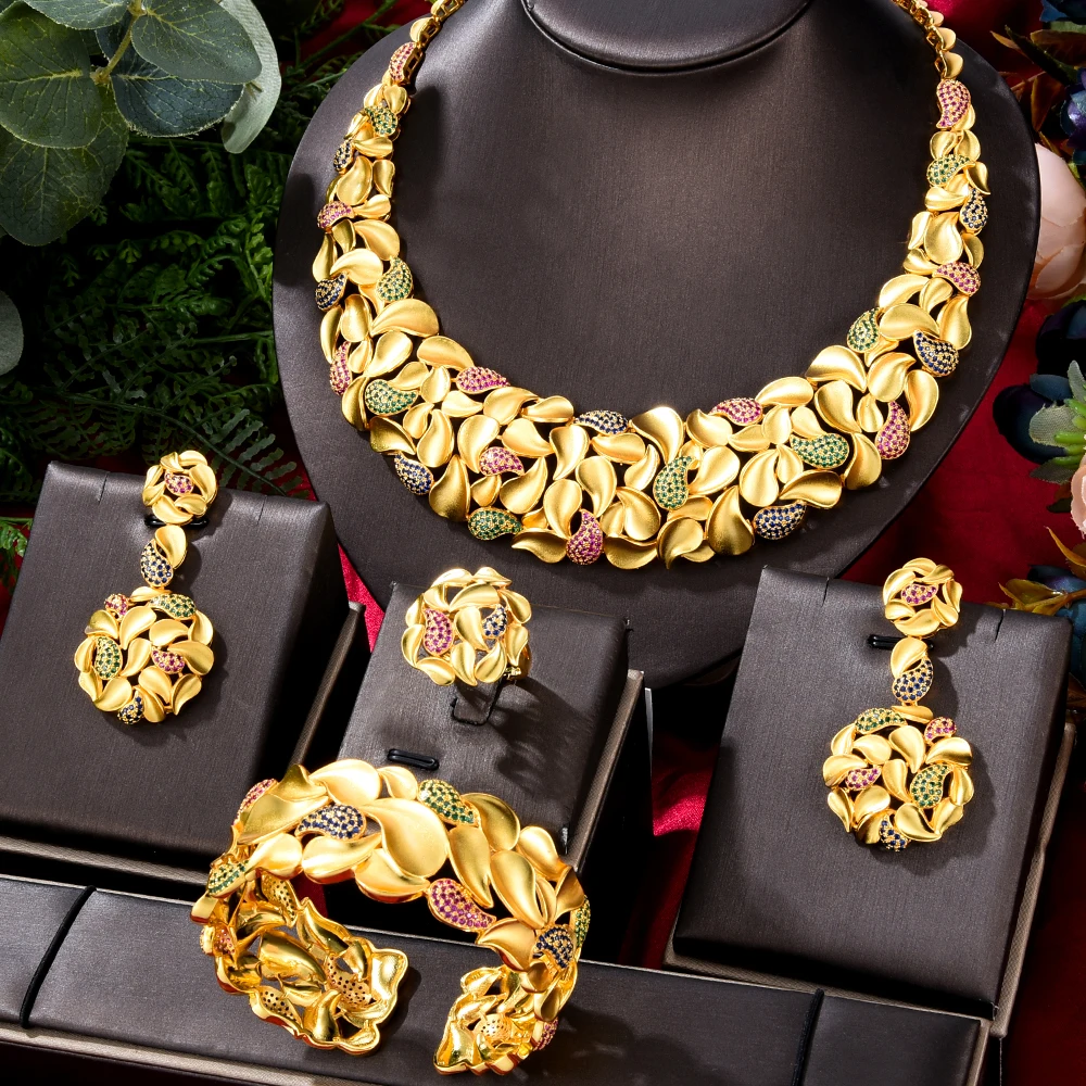 GODKI Famous Brand Trendy Luxury African 4 Jewelry Sets For Women Wedding Party Zircon Crystal Dubai Bridal Jewelry Set Gift