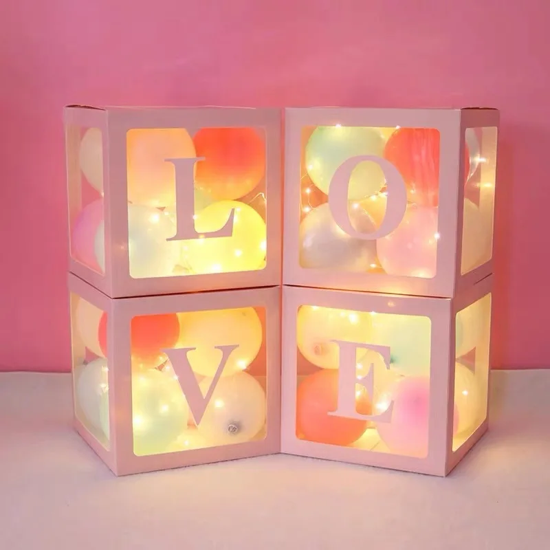 4pcs Balloons Letter Box Decoration Baby Shower Xmas Bride Led Light Wedding Transparent Alphabet 1 St Birthday Set Diy Surprise