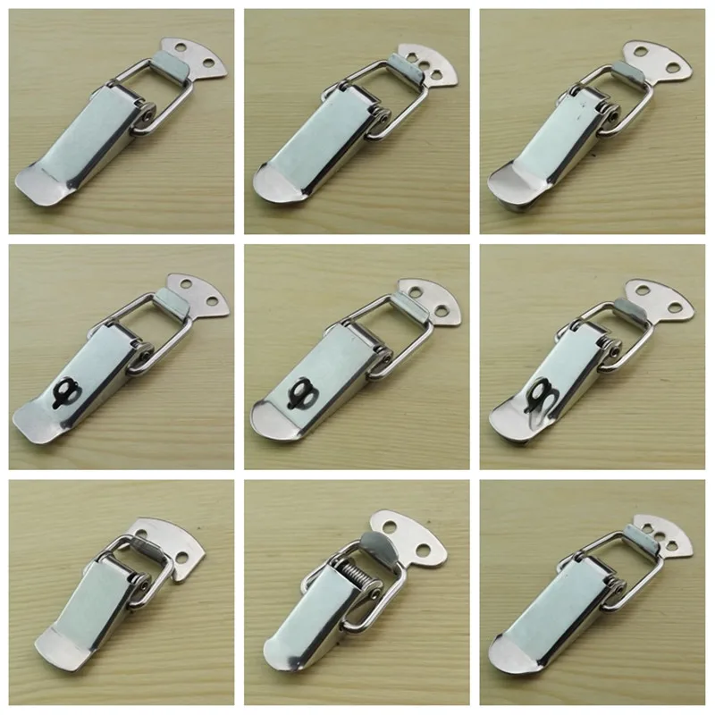 4PC/lot Stainless steel spring Locking Latch hasps Suitcase Chest Toggle Catch Clasp box hinges Furniture Hardware Accessories