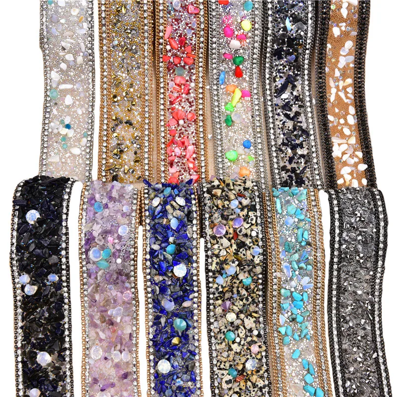 50Cm/Lot Crystal Stone Trim 3.5Cm Wide Rhinestone Ribbon Hotfix Banding Flatback Tape Strass Beads Chain For Bridal Applique Diy