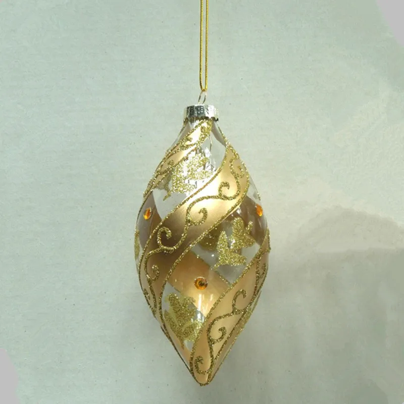 

2 шт./упак. 6*11 см, маленькие стеклянные подвески-конусы серии «Золото», для украшения дома, подвесные шары для рождественской елки